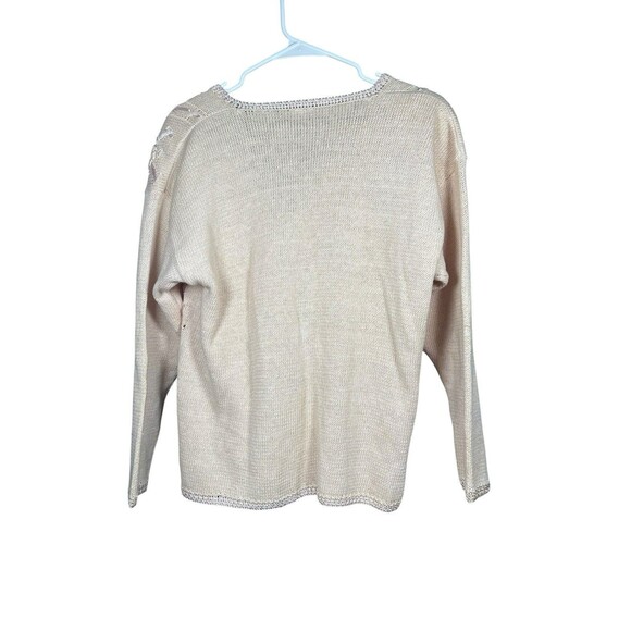 Vintage 1990s Women's PM Chunky Knit Cardigan Romantic Embroidered Granny Y2K - Picture 7 of 12